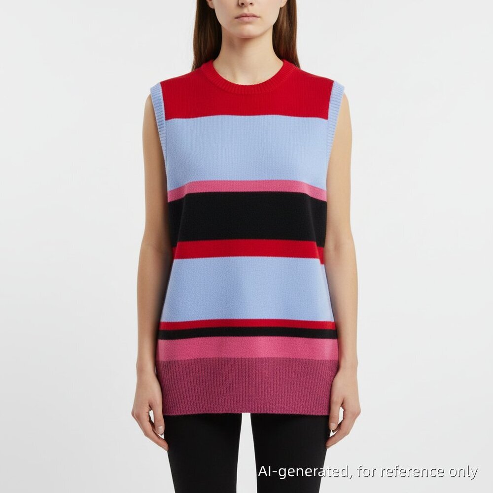 Striped Knit Sleeveless Sweater Vest in Red, Light Blue & Pink